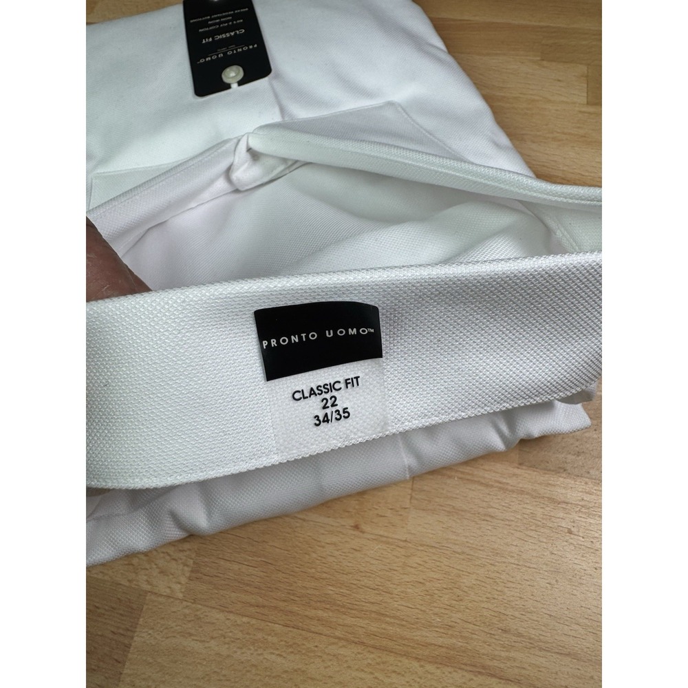 Pronto Uomo Non-Iron Dress Shirt Classic Fit White 100% Cotton 22 34/35 - Picture 6 of 6